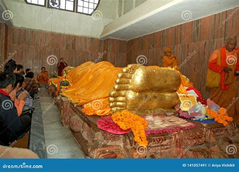 Buddha Gold Statue at the Mahaparinirvana Temple Kusinara or Kushinagar Uttar Pradesh India ...