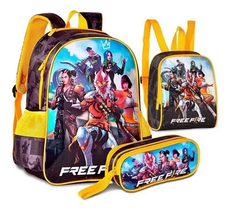 Mochila Mochila Clio Free Fire Kit Mochila Costas Lancheira Estojo