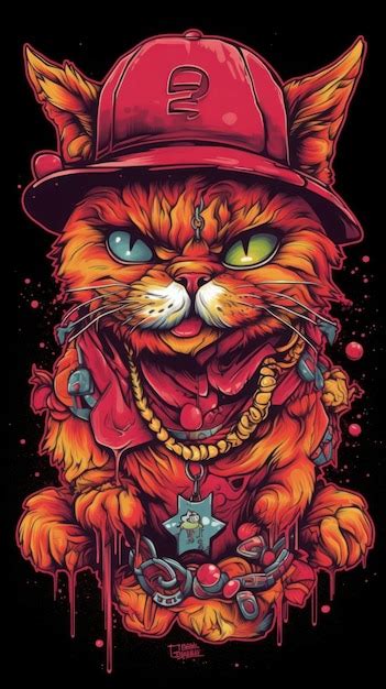 Un Gato De Dibujos Animados Con Una Gorra Roja Y Una Camisa Roja Que