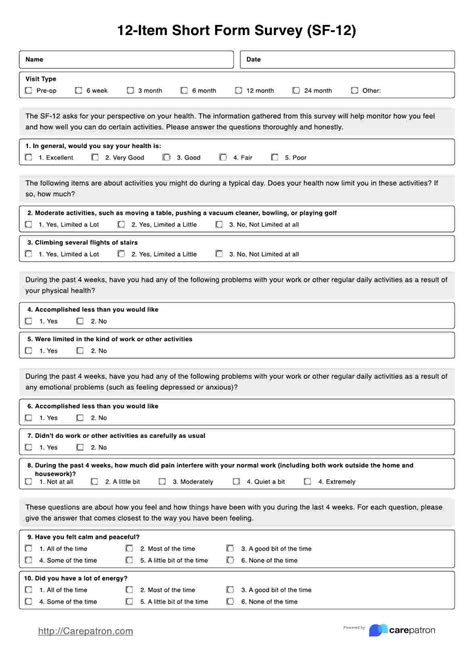 36 Item Short Form Survey Sf 36 And Example Free Pdf Download