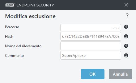 Aggiungi O Modifica Esclusione Dal Rilevamento ESET Endpoint Security