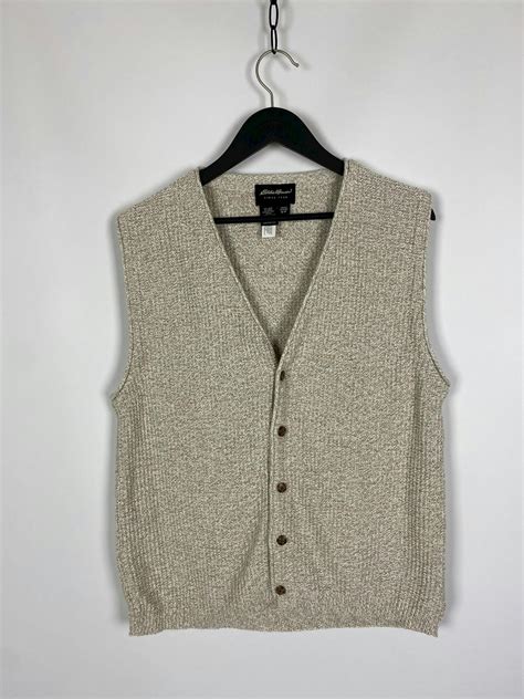 Vintage 1990s Vintage Eddie Bauer Waffle Knit Button Up Vest Grailed