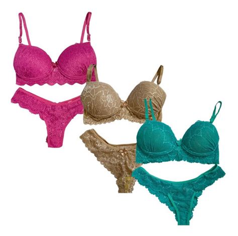 Kit 3 Conjunto Lingerie Calcinha Sutiã Roupa Intima Atacado Parcelamento sem juros