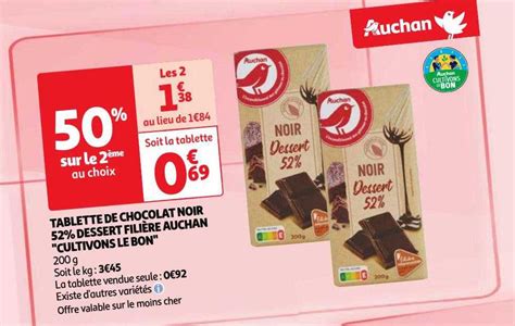 Promo Tablette De Chocolat Noir 52 Dessert Filière Auchan cultivons