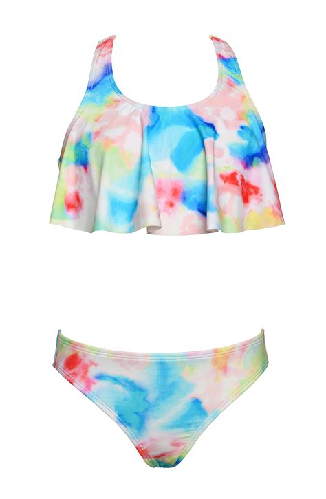 Snapklik Hobie Girls Flounce Bralette Bikini Top Hipster Bottom