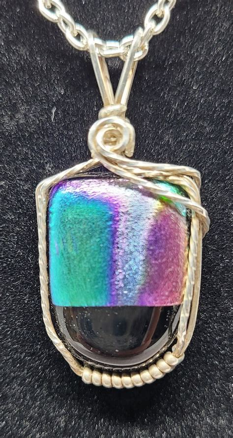 Dichroic Glass Pendant Necklace Sterling Silver Turqu Gem