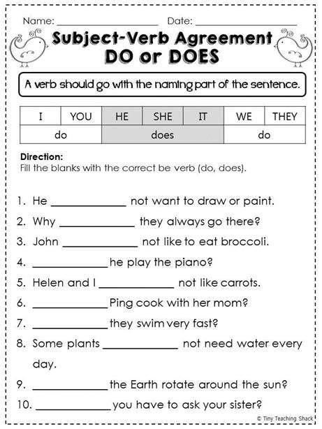 Subject Verb Agreement Practice Sheets Subject Verb Agreement