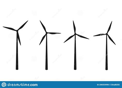 Silhouettes Of Wind Turbines Icon Set Wind Farm Energy Sign Green