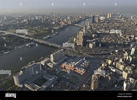 Egypt Cairo Aerial View Of Downtown Modern Cairo From The Right Bank