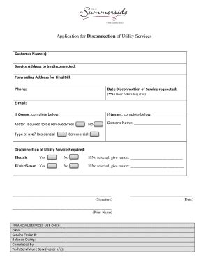 Fillable Online Application For Disconnection Of Utility Services Fax