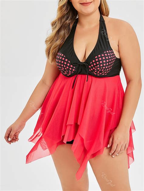 Off Plus Size Low Cut Layered Skirted Tankini Set Rosegal