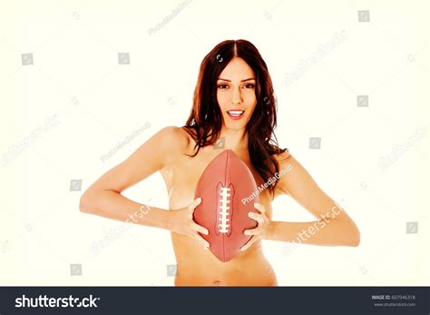 Beautiful Nude Woman Holding American Football Stock Photo Edit Now