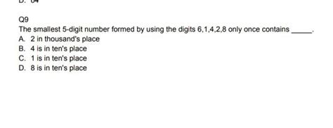 Q9the Smallest 5 Digit Number Formed By Using The Digits 61428 Only