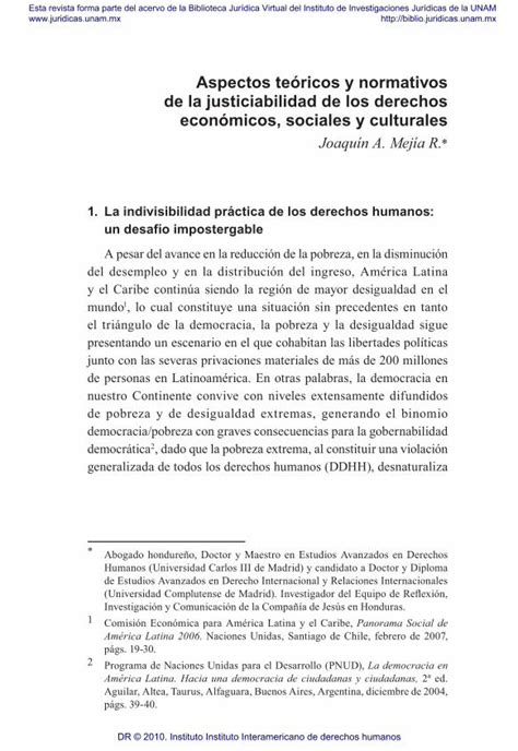 Pdf Aspectos Teóricos Y Normativos De La Justiciabilidad Historico