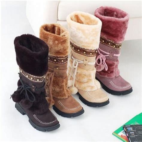 Women's Snow Boots Faux Fur Over Mid-Calf Pom Pom Winter Boots