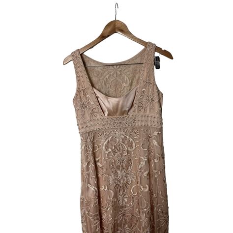 Y K Sue Wong Nocturne Dress Nude Floral Lace Beaded Gem