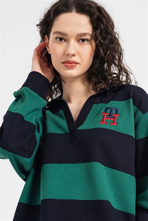 Tommy Hilfiger - Дамски Раиран Пуловер с яка | Tommy hilfiger, Model ...