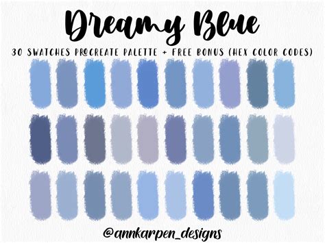 Dreamy Blue Procreate Palette 30 Hex Color Codes Instant Digital