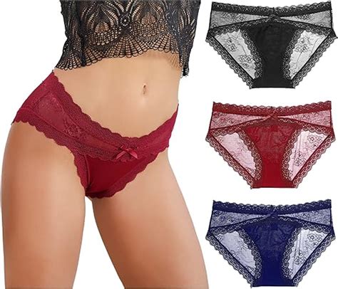 LEVAO 3 Pack Sexy Underwear For Women Invisible Cheeky Hipster Lace Bikini Panties S At Amazon