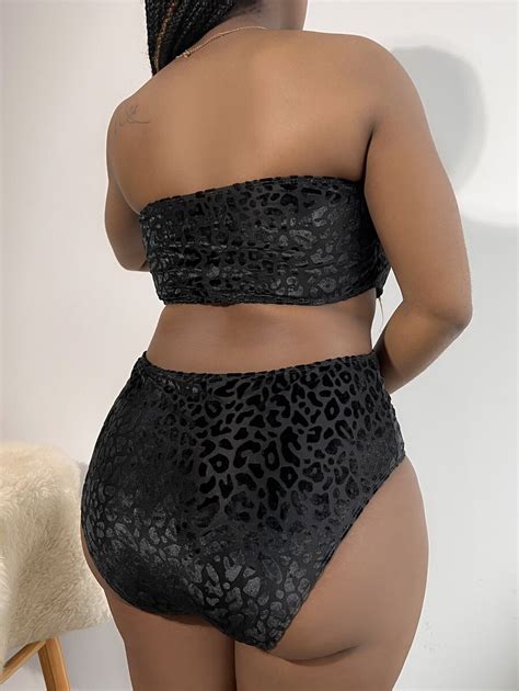 SHEIN Swim Curve pièces Ensemble de bikini sexy à col ras du cou imprimé léopard pour femmes