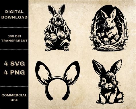 Easter Bunny Svg Bundle Png Cute Bunny Clipart Hand Drawn Etsy