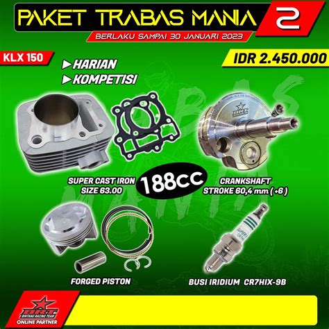 Jual BRT Paket Bore UP KLX 150 Blok Piston Kruk As Trabas Mania 2