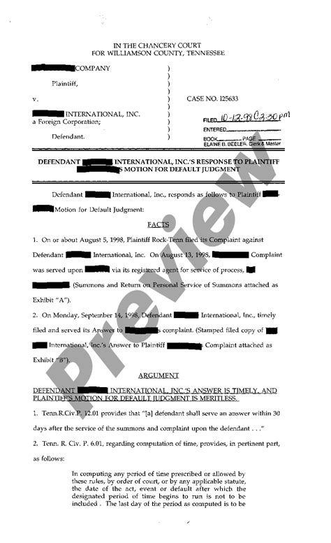 Clarksville Tennessee Motion For Default Judgment Default Judgment Tennessee Us Legal Forms