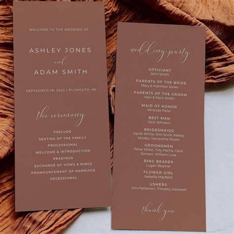 Juniper Arched Boho Wedding Program Template Terracotta Etsy