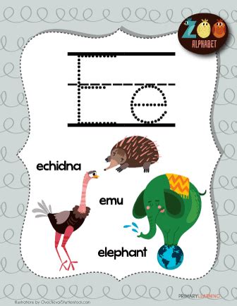 Letter E Animals | Printable Poster | PrimaryLearning.Org