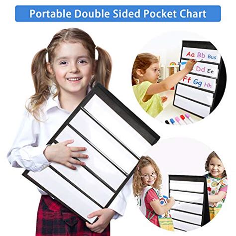 Self Standing Desktop Pocket Chart Double Sided Tabletop Pocket Chart With 20 Dry Erase Cards