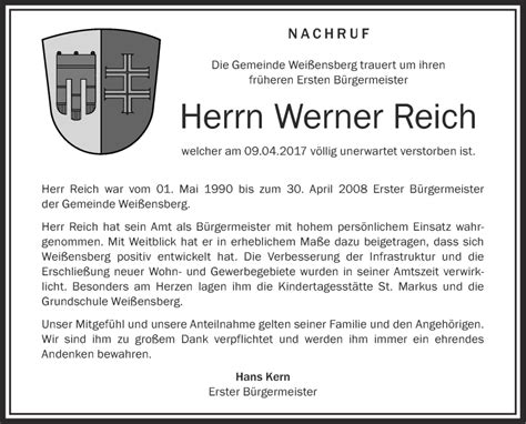 Traueranzeigen Von Werner Reich Schwaebische De Trauerportal