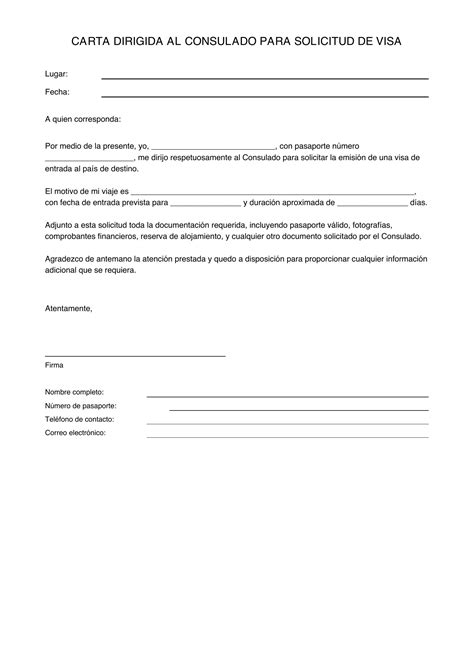 Ejemplo De Carta Para Visa De Turista