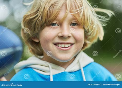 Carefree Blonde Boy Smiling Happily Outdoors Stock Image Image Of Blond Candid 287936313