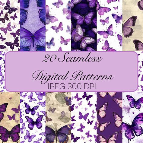 20 Seamless Purple Butterfly Patterns Watercolor Butterflies Pattern Printable Digital Paper