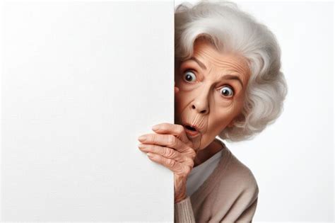 Premium Photo Surprised Old Woman Cautiously Peeks Around A Corner