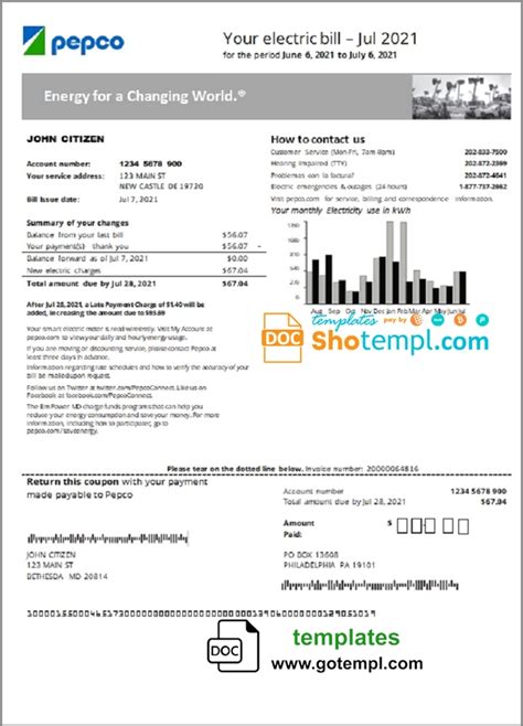 USA Washington Pepco Utility Bill Template In Word And PDF Format