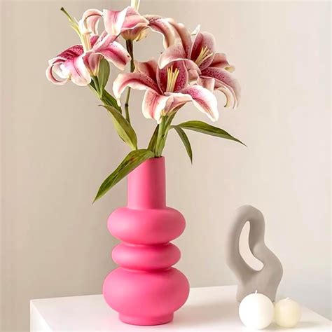 Hot Pink Ceramic Vase Colorful Ceramic Vase Modern Dried Flower Vases