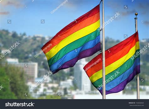 PowerPoint Template Gay Pride Pair Of Rainbow Flags Waving Imhnhnlnl