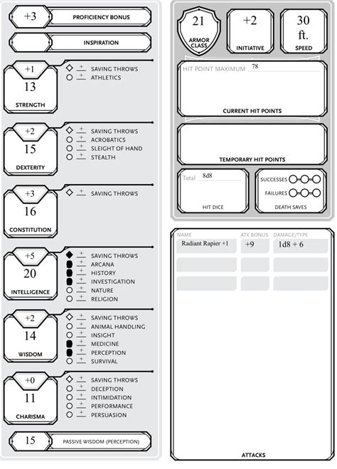 Artificer 5E Character Sheet