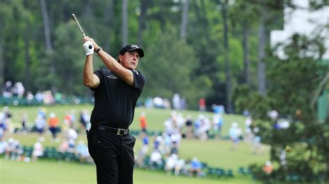 Masters Champion Phil Mickelson Plays A Stroke On The No 1 Hole During