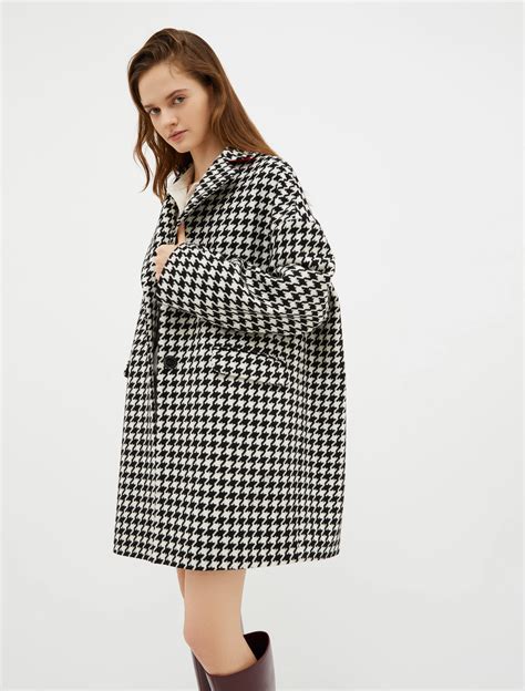 Oversized Houndstooth Coat Black Pattern Maxandco