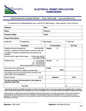 Fillable Online Electrical Permit Application Homeowner City Of