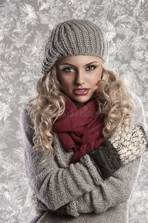 Wonderful Blonde Girl In Woolen Winter Clothes Stock Photo Image Of