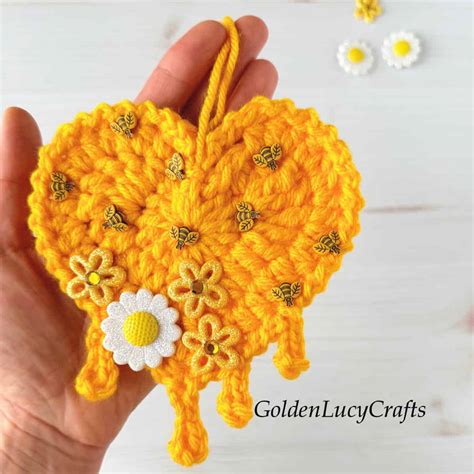 Crochet Honey Heart Ornament Goldenlucycrafts