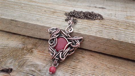 Fantasy Wire Wrapped Heart Pendant Necklace With Red Natural Etsy