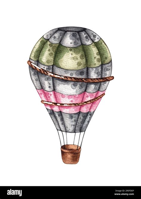 Watercolor Hot Air Balloon Hand Drawn Aircraft Isolated On White Background Fabulous
