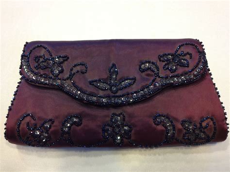 Vintage Purple Satin Clutch With Iridescent Beading And Sequins