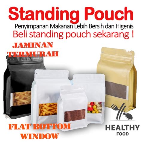 Jual Standing Pouch Flat Bottom Window Kemasan Kopi Kemasan Snack