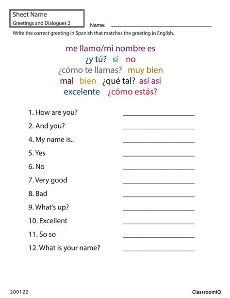 Spanish Greetings Classroomiq Spanishworksheets Newteachers Spanish Worksheets Spanish