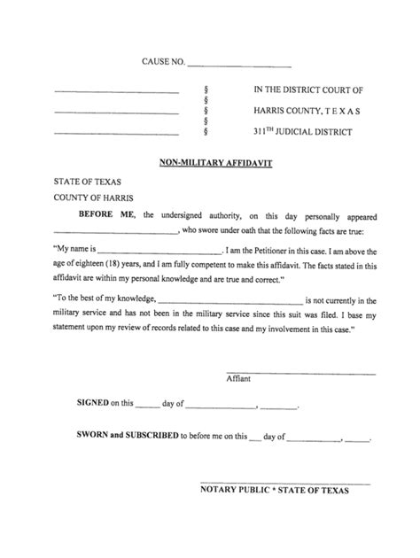 Tx District Courts Of Harris County Non Military Affidavit Fill And